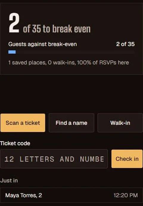 The door screen counting guests against break-even